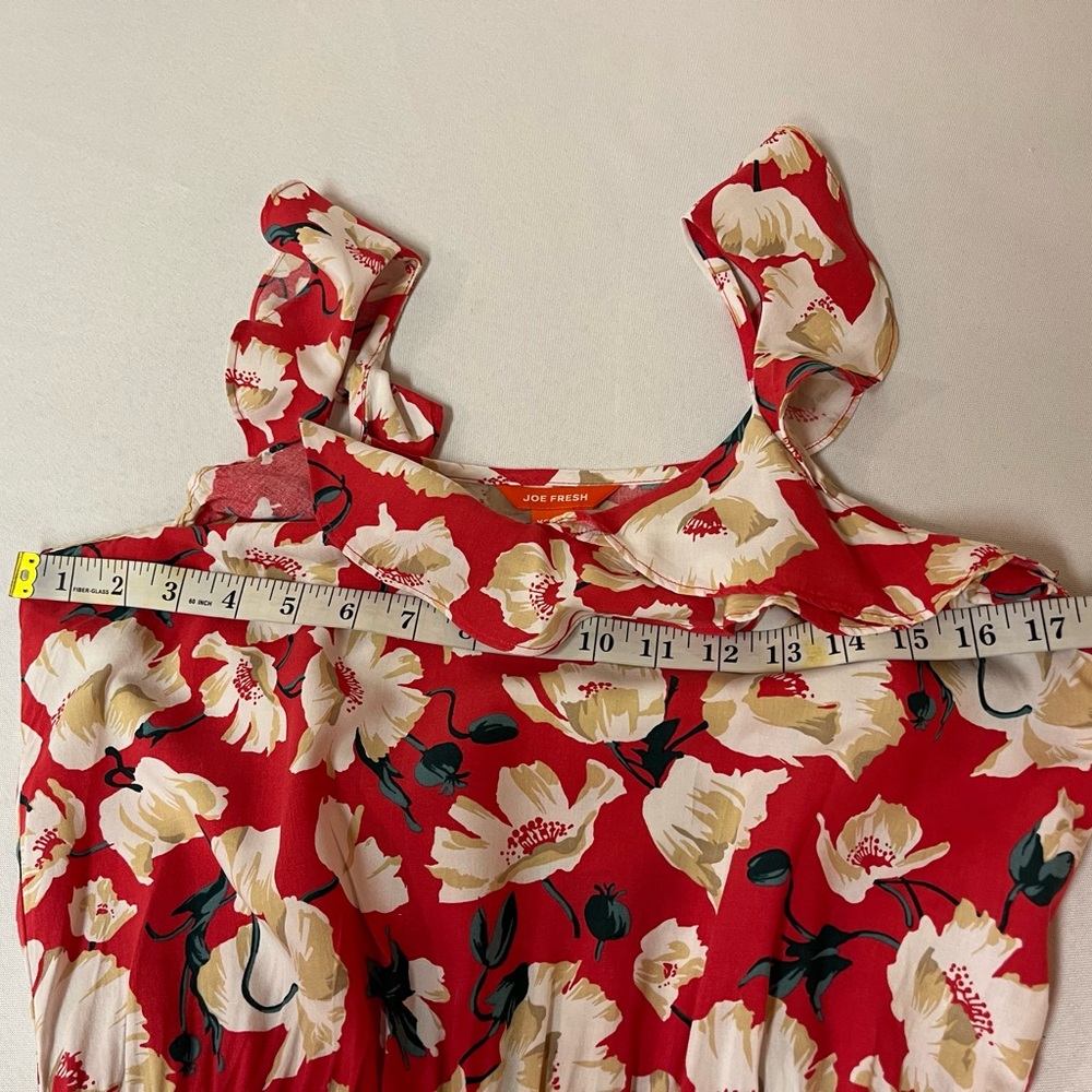 2/$20 -Red & Cream Floral Ruffled Casual Summer Dress / Resort Wear / XS - Picture 7 of 7